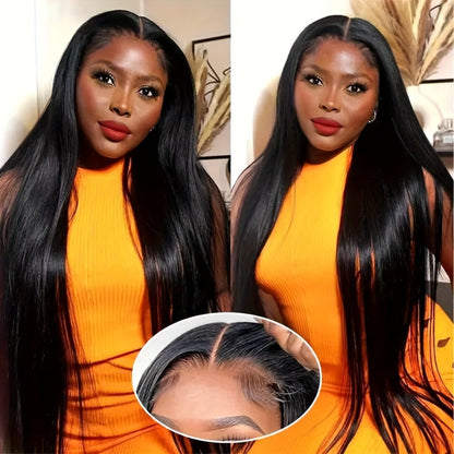 Put On and Go Glueless Human Hair Wig Bone Straight – Pre Cut 6x4.5 Transparent Lace 200% Density Pre Plucked, Ready to Wear in 3 Seconds, Natural Black & Natural Color, 10–34 Inch
