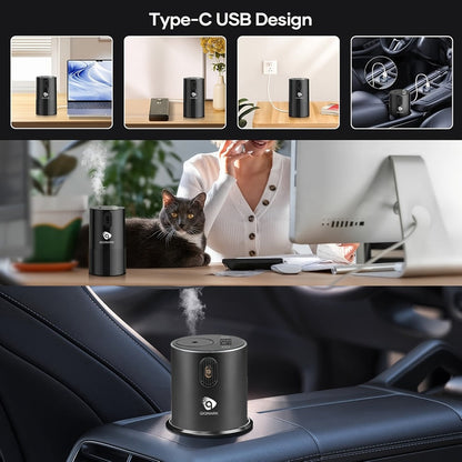 Waterless Essential Oil Diffuser Nebulizer – 4 Mist Levels, 1/2/3/4/6H Timer, Auto-Off, Battery Operated Mini Scent Machine for Home Car Bedroom Hotel, Essential Oil Bundles (Silver & Black)