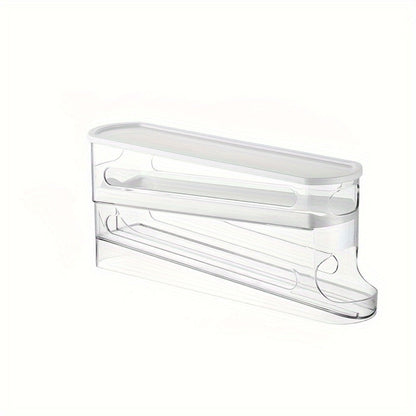 White Double-Layer Rolling Egg Dispenser with 38.2 cm Length for Refrigerator Shelf Storage
