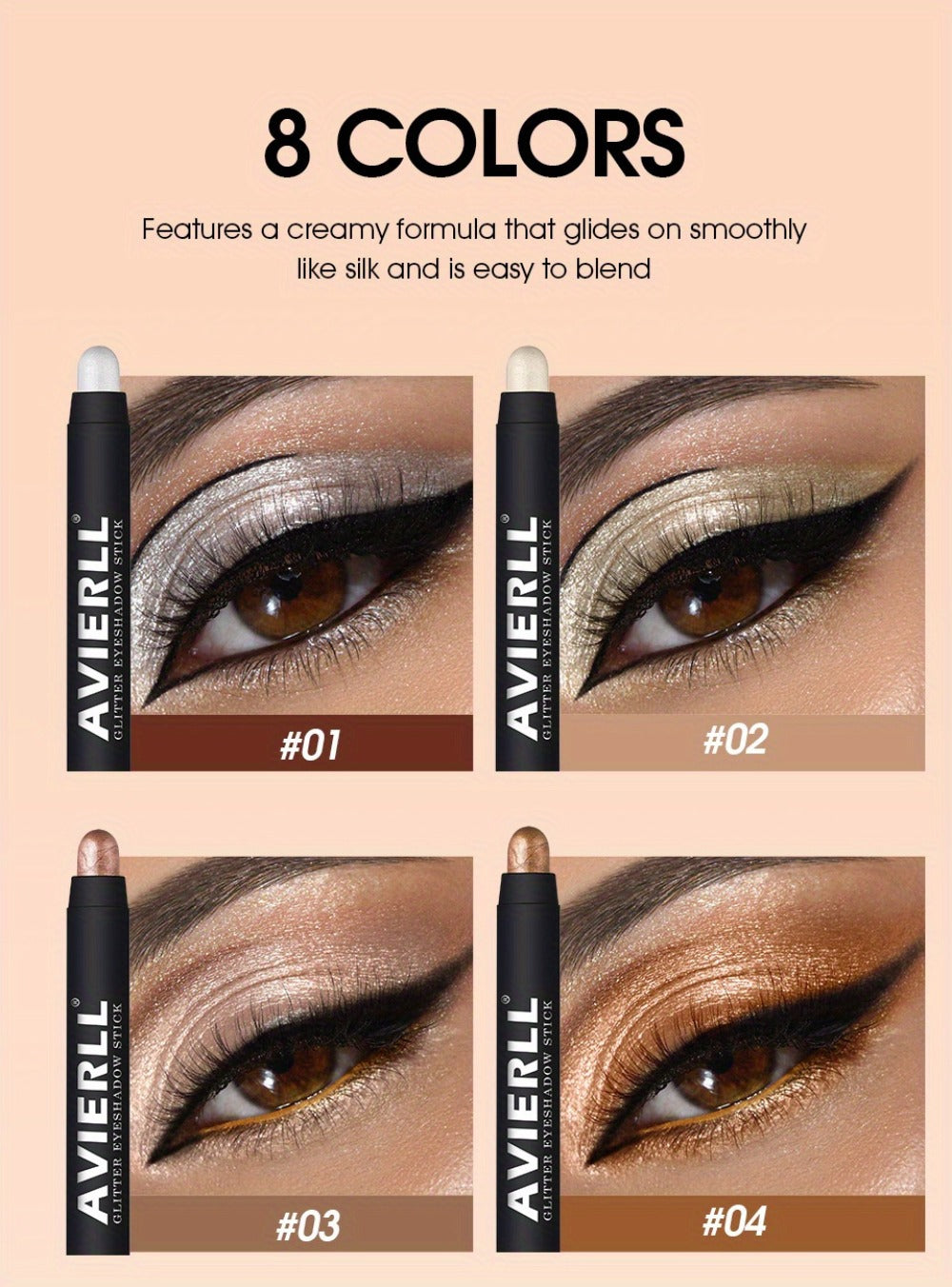 Waterproof Eyeshadow Stick Set 8 Piece – Shimmer, Pearlescent & Matte Eye Shadow Pencils, Creamy Blendable Formula, Long-Lasting Smoky Natural Glitter Eye Looks, Gift for Her