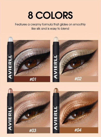 Waterproof Eyeshadow Stick Set 8 Piece – Shimmer, Pearlescent & Matte Eye Shadow Pencils, Creamy Blendable Formula, Long-Lasting Smoky Natural Glitter Eye Looks, Gift for Her