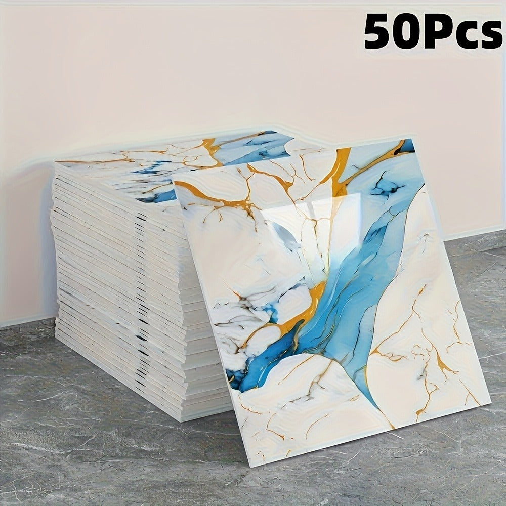 11.81-Inch Square Marble-Pattern Peel-and-Stick Wall Tiles in 50- or 100-Piece Design Options