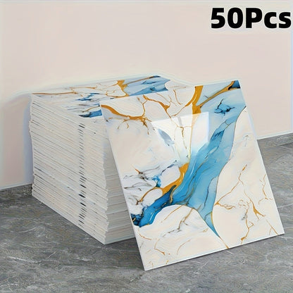 11.81-Inch Square Marble-Pattern Peel-and-Stick Wall Tiles in 50- or 100-Piece Design Options