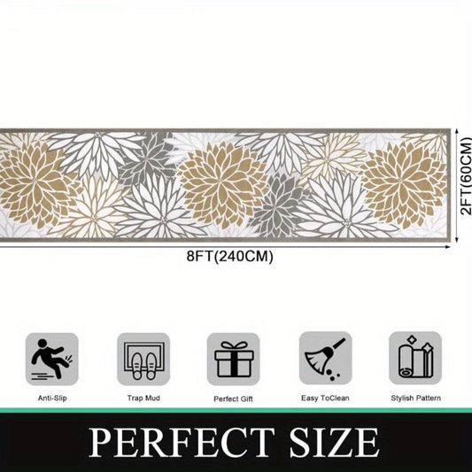 Floral Medallion Runner Rug Non-Slip Machine Washable – Low-Profile Hallway Carpet for Entryway, Laundry Room & Bathroom – Brown & Grey, 2x6, 2x8, 2x10 Ft