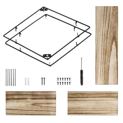 Geometric Diamond Wall Shelf 3-Tier Metal Wire & Wood Floating Shelves | Industrial Style Display Shelf for Living Room Kitchen Bedroom