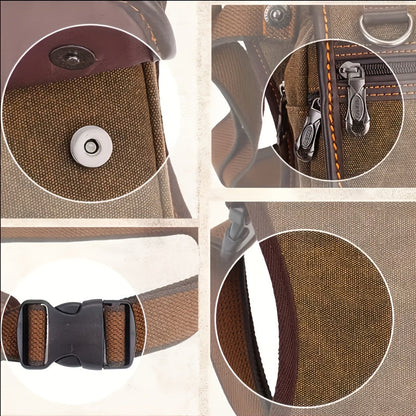 Sling Bag Vintage Brown Canvas Design with Adjustable Strap for Chest, Waist, Shoulder or Leg Carry