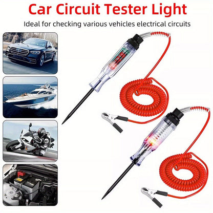 Two-Piece 6–24V Automotive Circuit Tester Pen Set with Coiled Leads, Probes and Alligator Clips