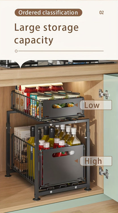 Two-Tier Under-Sink Cabinet Organizer with Sliding Metal Baskets in One- or Two-Piece Options
