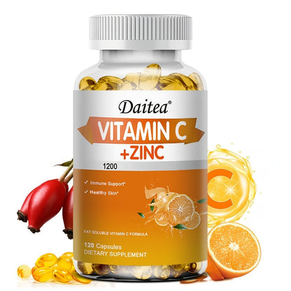 Dietary Supplement Vitamin C 1200mg and Zinc 20mg Softgels in a 120-Count Bottle for Daily Supplement Routines