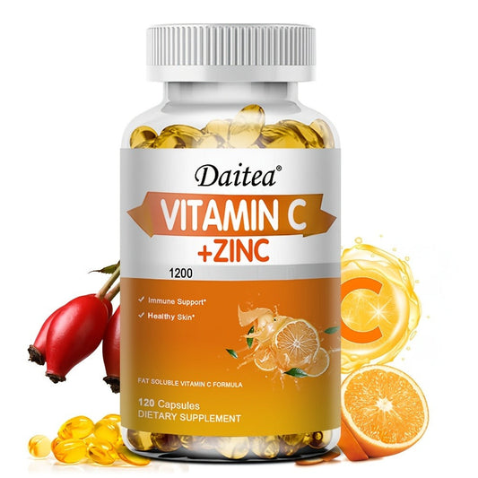Dietary Supplement Vitamin C 1200mg and Zinc 20mg Softgels in a 120-Count Bottle for Daily Supplement Routines