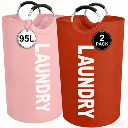 Two-Piece 95L Foldable Laundry Hamper Set with Ring Handles in 12 Solid or Mixed Color Options