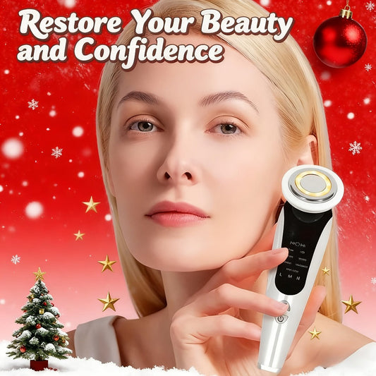 4-in-1 LED Face Neck Massager USB Powered Vibration Skin Tightening Facial Lifting Device - Ergonomic Handle Portable Beauty Tool for Women - Anti-Aging Collagen Stimulating Skincare Gift Home Travel