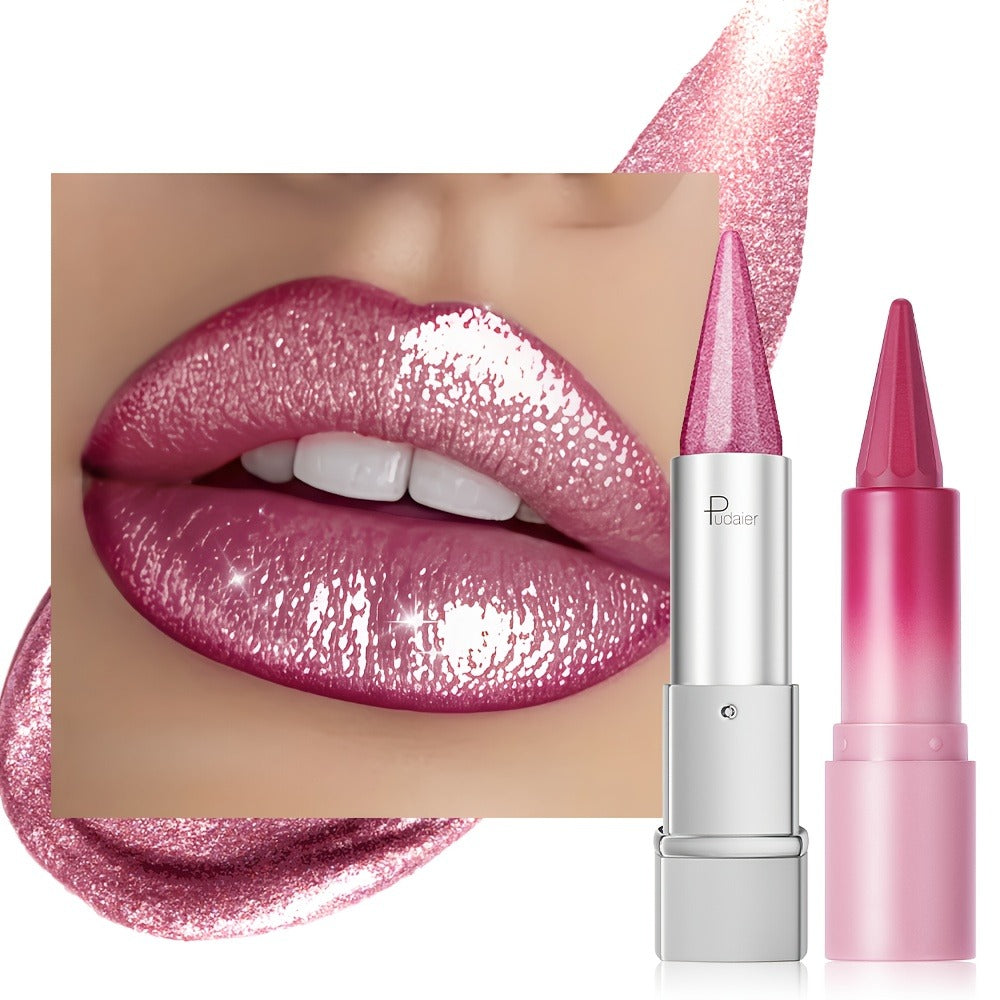 Lipstick Set 2pcs for Women — Highly Pigmented Waterproof Matte & Metallic Shimmer Lip Color Combo with Pointed-Tip Precision, Long-Lasting Full Coverage Beauty Gift