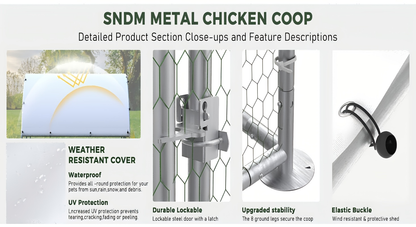 Walk-in Chicken Pen Large Metal Outdoor Poultry Enclosure Waterproof UV-Resistant Cover Heavy-Duty Yard Cage for Chickens Ducks Rabbits 3 Sizes Available