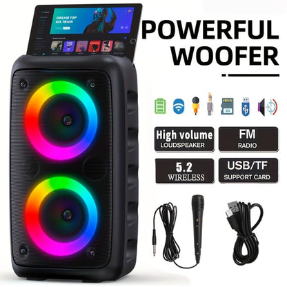 Karaoke Party Speaker with Disco Lights & Microphone Kinglucky, Portable Bluetooth Subwoofer Speaker for Outdoor Events Family Singing, TWS Stereo Pairing, TF/AUX/USB, Wireless Speaker for Parties Backyard Celebrations