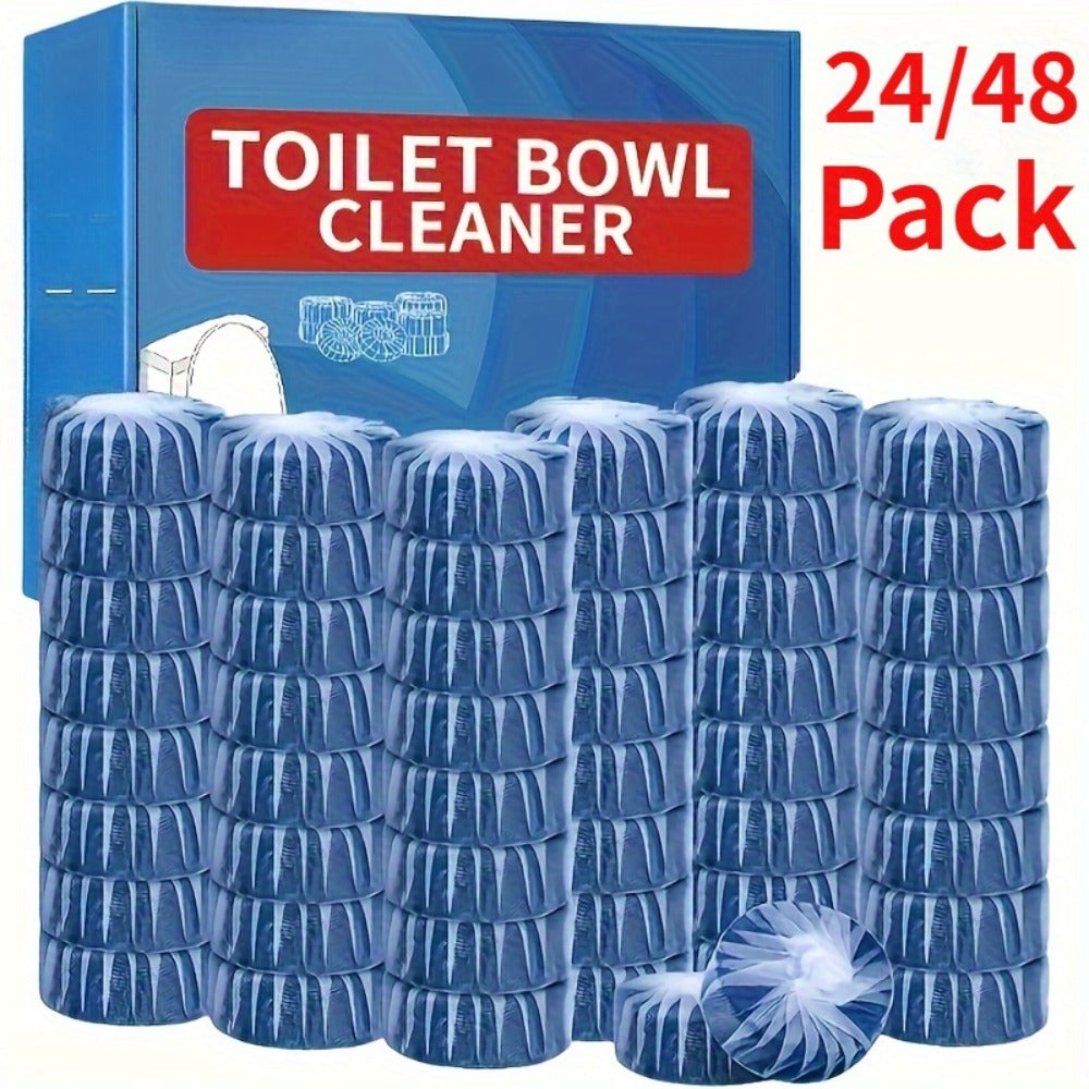 Blue Mesh-Wrapped Toilet Bowl Cleaner Tablets in 20-, 24- or 48-Piece Checkout Packs with Pictured 1.8-Inch Height