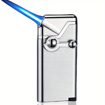 Rocker-Arm Torch Lighter with Straight Flame Outlet and Brushed Silver-Tone Metal Body Design