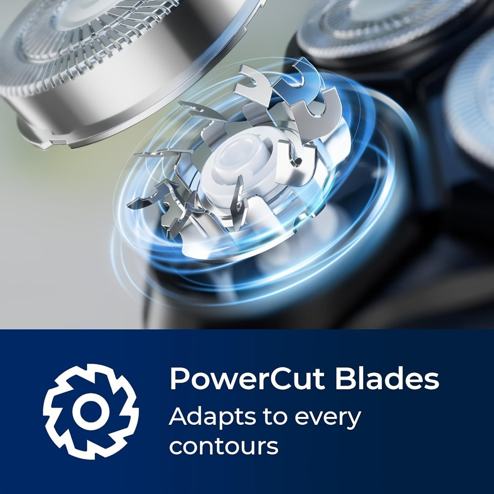 Three-Head Rotary Electric Shaver with Pop-Up Trimmer in Gunmetal or Blue Fade, ABS and Stainless Steel