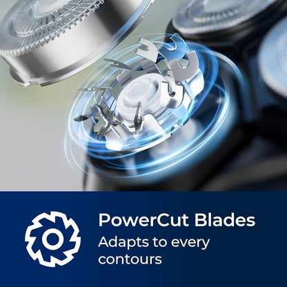 Three-Head Rotary Electric Shaver with Pop-Up Trimmer in Gunmetal or Blue Fade, ABS and Stainless Steel