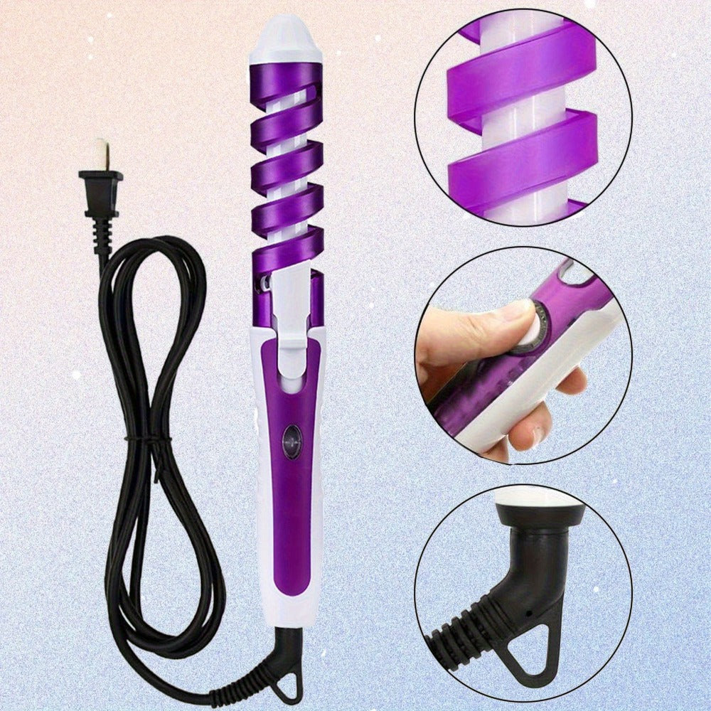 Spiral-Guide Corded Curling Wand with Swivel Power Cable, Two Hair Clips and Comb in Three Colors