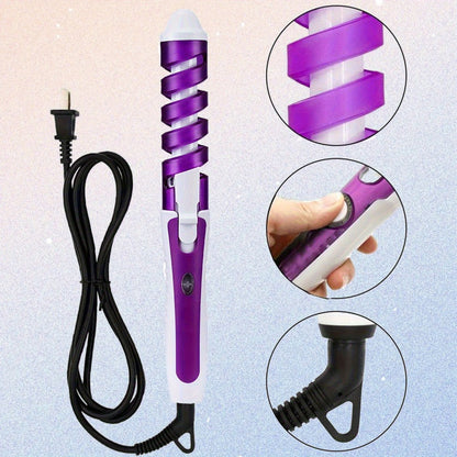 Spiral-Guide Corded Curling Wand with Swivel Power Cable, Two Hair Clips and Comb in Three Colors