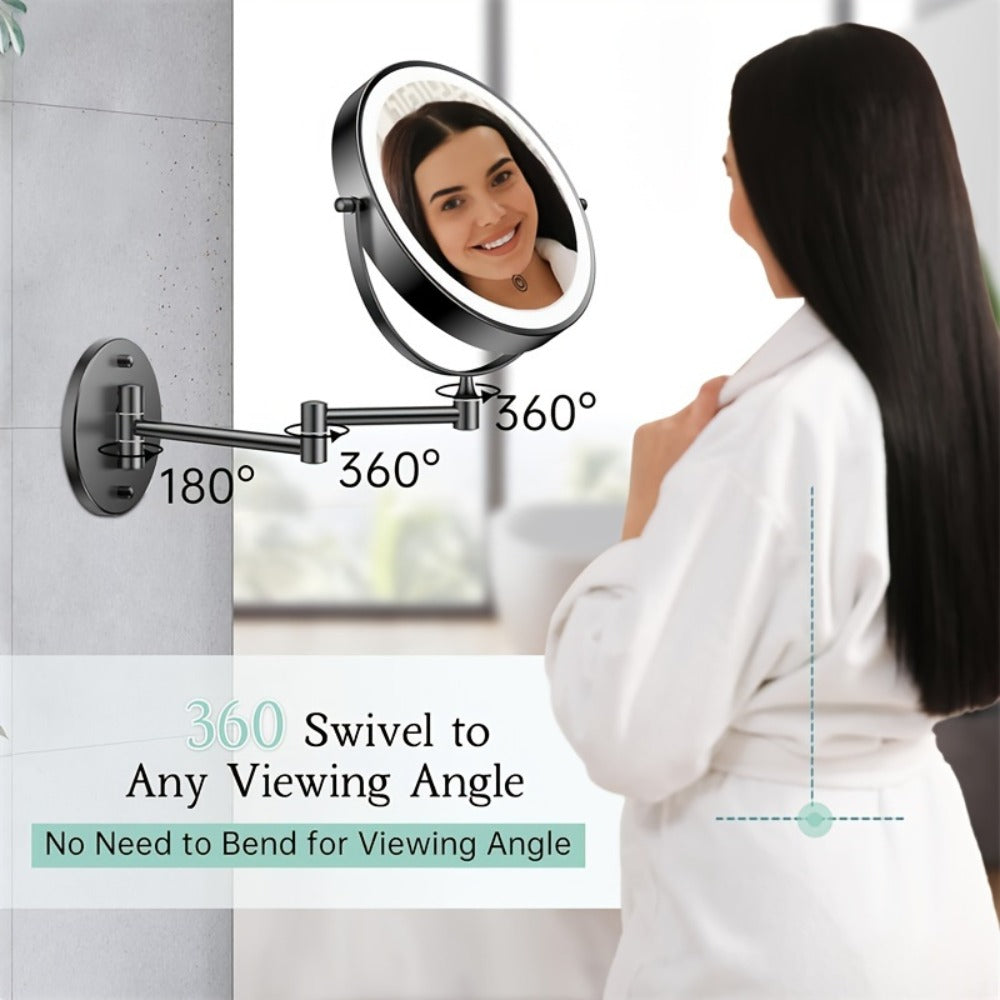 Makeup Mirror Wall-Mounted 8-Inch Dual-Sided 1X and 10X with Three Light Colors, Touch Dimming and USB Charging
