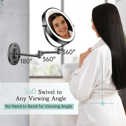 Makeup Mirror Wall-Mounted 8-Inch Dual-Sided 1X and 10X with Three Light Colors, Touch Dimming and USB Charging