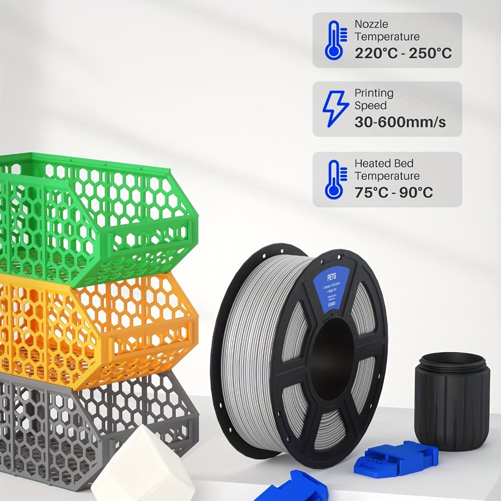 3D Printer Filament PETG 1.75mm 1kg Open-Rim Spool with 11 Solid, Transparent, Rainbow and Macaron Options