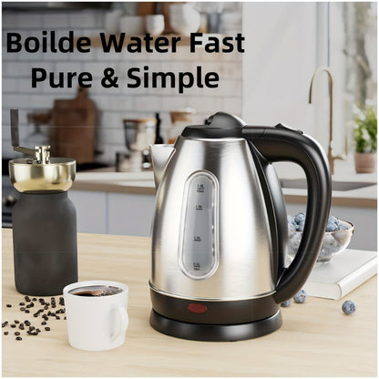 Electric Kettle Stainless Steel 1200W Fast Boil with Water Window - 60.87oz BPA-Free Auto Shut-Off Electric Tea Kettle for Tea Coffee Hot Water, Quiet Boil Cordless Kitchen Kettle Gift