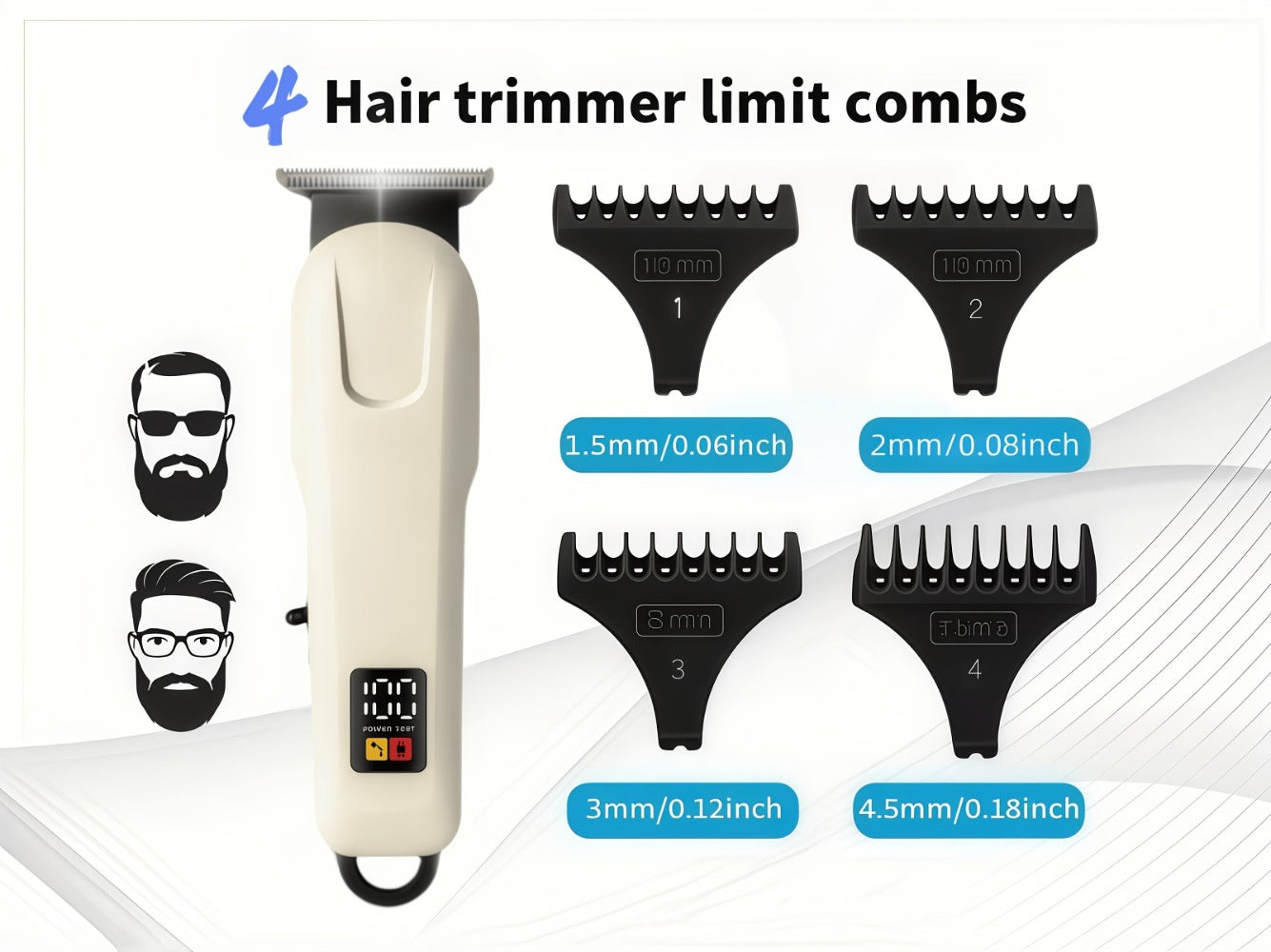 USB Rechargeable Hair Clipper for Men with LCD Display — Professional Large-Capacity Battery Clipper, Reinforced White Design, Home Salon & Travel Essential, Gift for Dad & Son