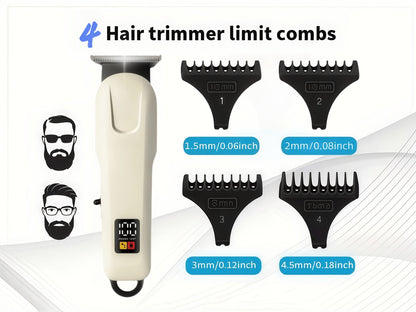 USB Rechargeable Hair Clipper for Men with LCD Display — Professional Large-Capacity Battery Clipper, Reinforced White Design, Home Salon & Travel Essential, Gift for Dad & Son
