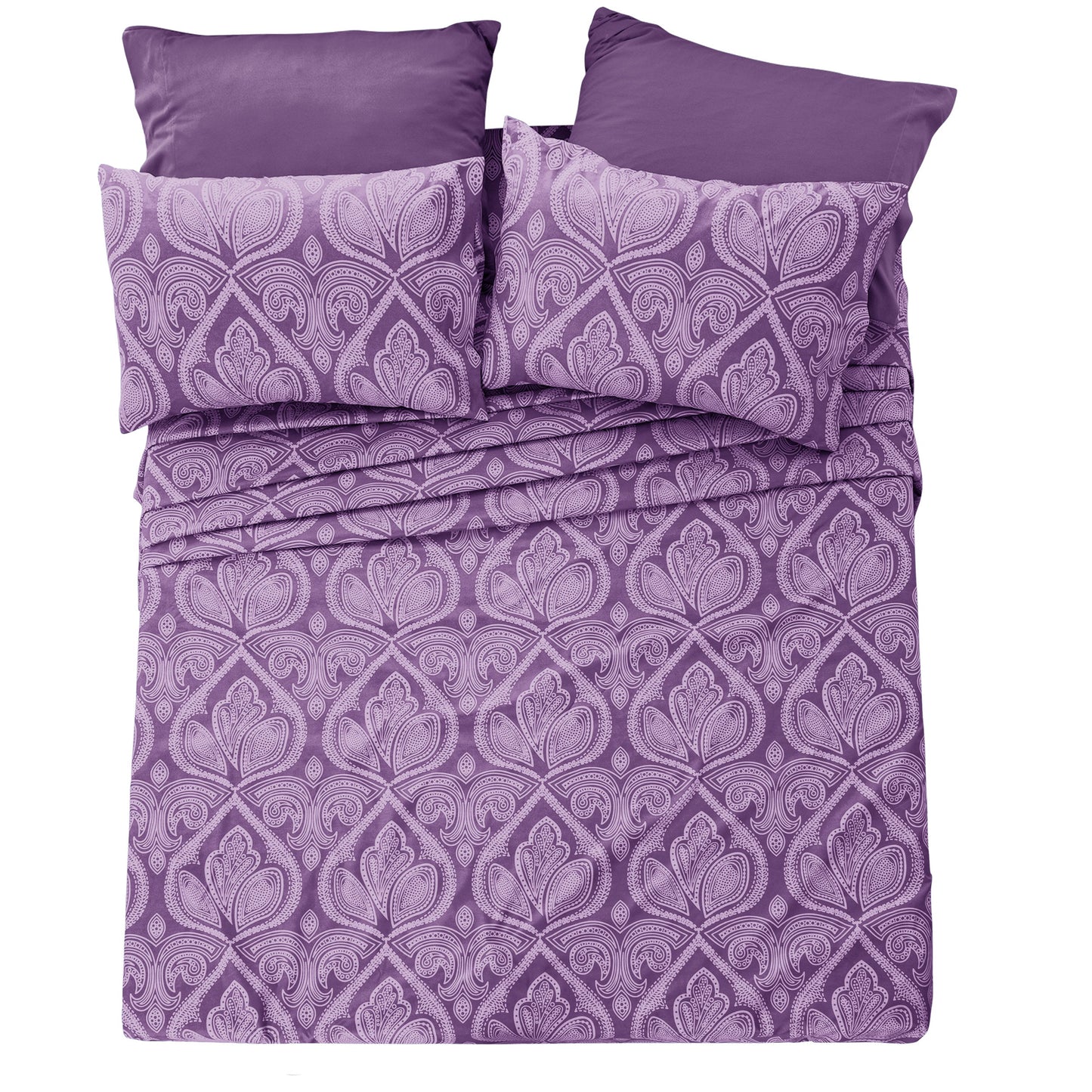 Bed Sheet Set 6-Piece Paisley Brushed Microfiber with 16-Inch Pocket and Six Size Families