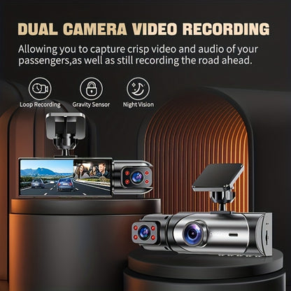 Dual Lens Dash Cam Front and Inside 1080P - Infrared Night Vision, Loop Recording, 3.16" IPS Screen, Wide Angle, Car Dashboard Camera with Rear Cabin View