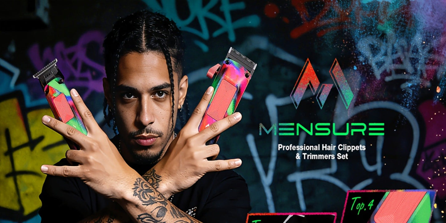 Graffiti Hair Clipper Kit with 7500 RPM Motor, Ten Color-Coded Guide Combs, Storage Case and Grooming Accessories