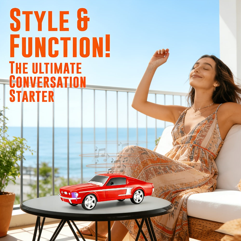 Retro Classic Car Model Bluetooth Speaker with Deep Bass, Colorful LED Lights, FM Radio, USB TF AUX Inputs, Built-In Mic, USB-C Rechargeable – Vintage Novelty Wireless Speaker for Home Decor, Office, Party & Gifts
