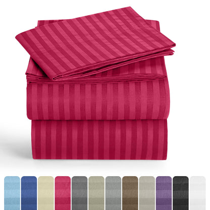 Striped Microfiber Sheet Set with 3- or 4-Piece Packages, 11 Colors and Six Bed Size Options