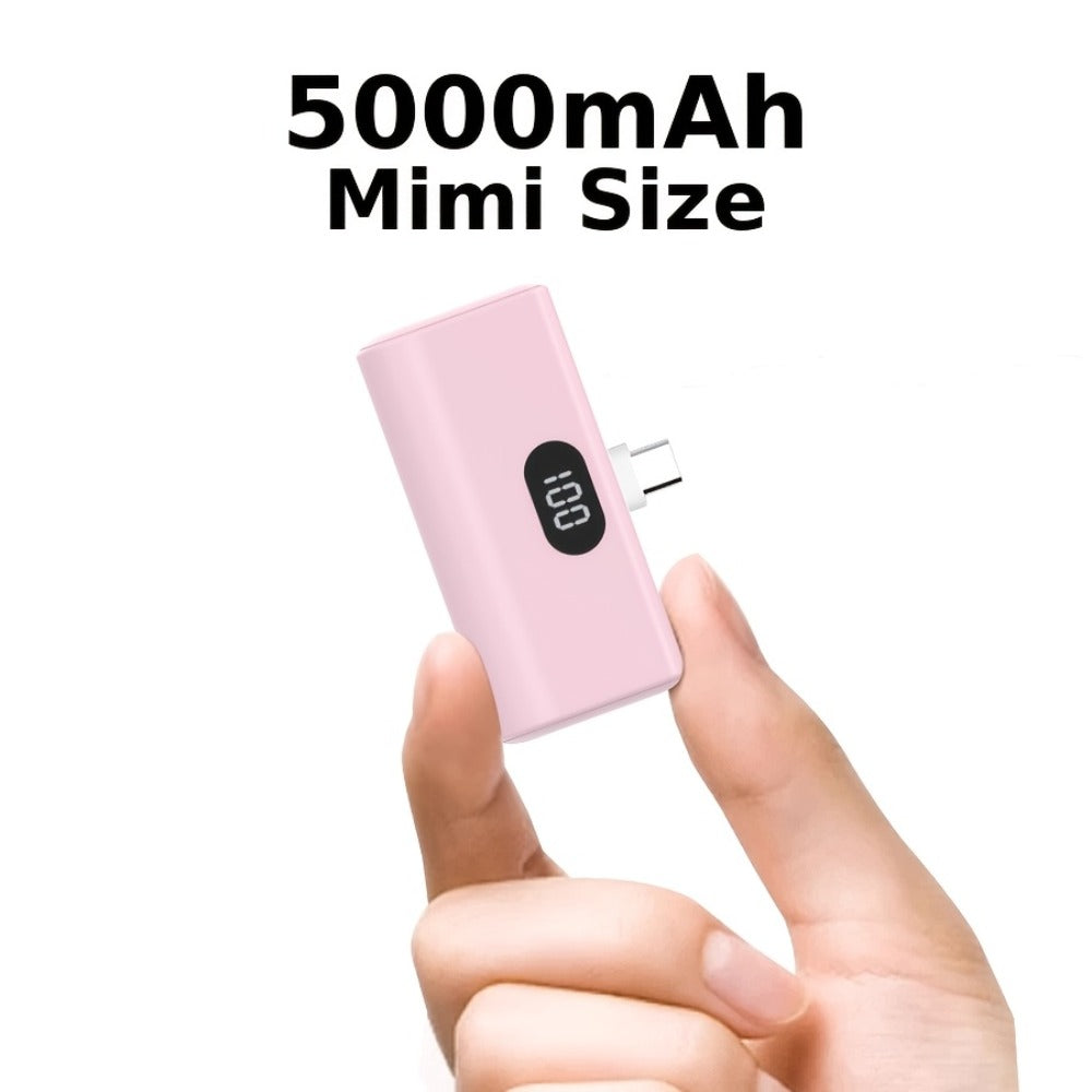 Mini Power Bank 5000mAh USB-C Foldable Plug Built-in Cable 10W Fast Charge LED Display Compact Portable Charger for iPhone 15 16 17 Samsung Android – Black White Pink Purple Green (1pc/2pcs)