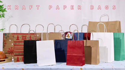 Gift Bag Set Small Kraft Paper, 100 Twisted-Handle Bags in Brown, Black or White, 4.25 x 2.85 x 7.85 Inches