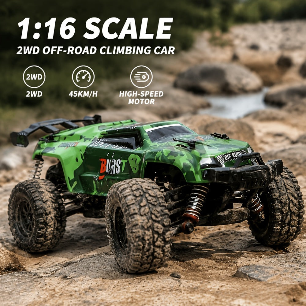 Remote Control Car, 1:16 Scale Alloy Off-Road Truck with 2.4GHz Control, 45KM/H Source Speed, LED Lights and Rechargeable Battery