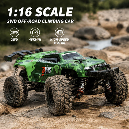 Remote Control Car, 1:16 Scale Alloy Off-Road Truck with 2.4GHz Control, 45KM/H Source Speed, LED Lights and Rechargeable Battery
