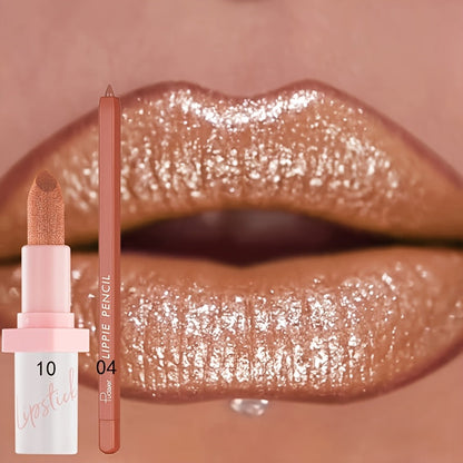 Glitter Lip Gloss & Lip Liner Set 2-Piece – Berry Shine Diamond Finish, Hydrating Squalane Formula, Long Lasting Glossy Sparkle Lip Kit for Women, 10 Color Combos Available