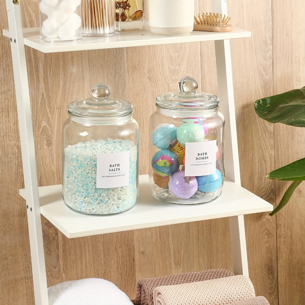 Wide-Mouth Glass Storage Canisters with Lids, Labels and Spoons in Five Pack Configurations