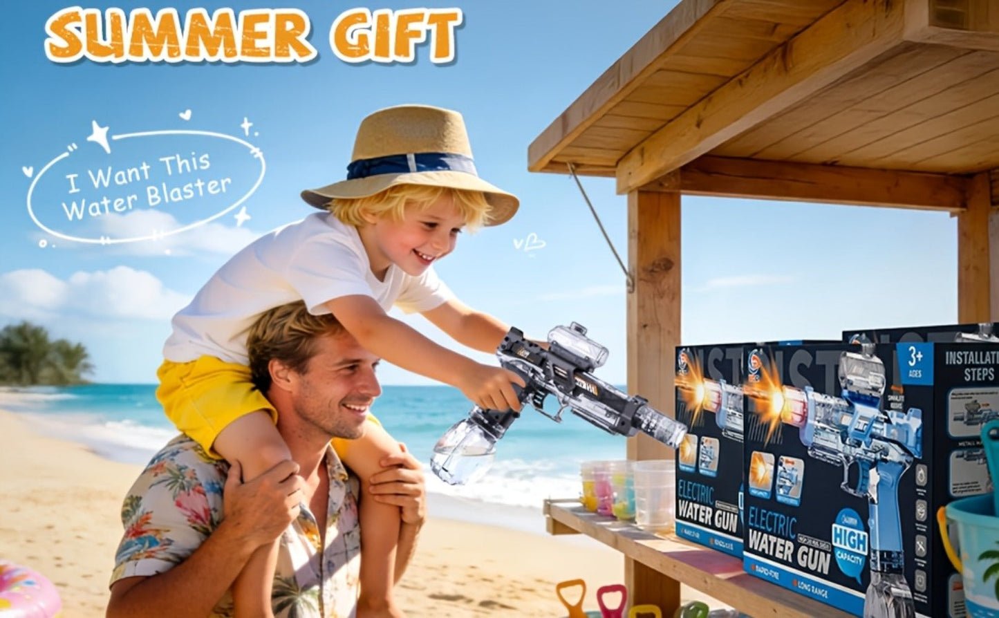 Two-Piece Electric Light-and-Sound Water Blaster Sets in 727 or 737 Models and Blue or Black Colors