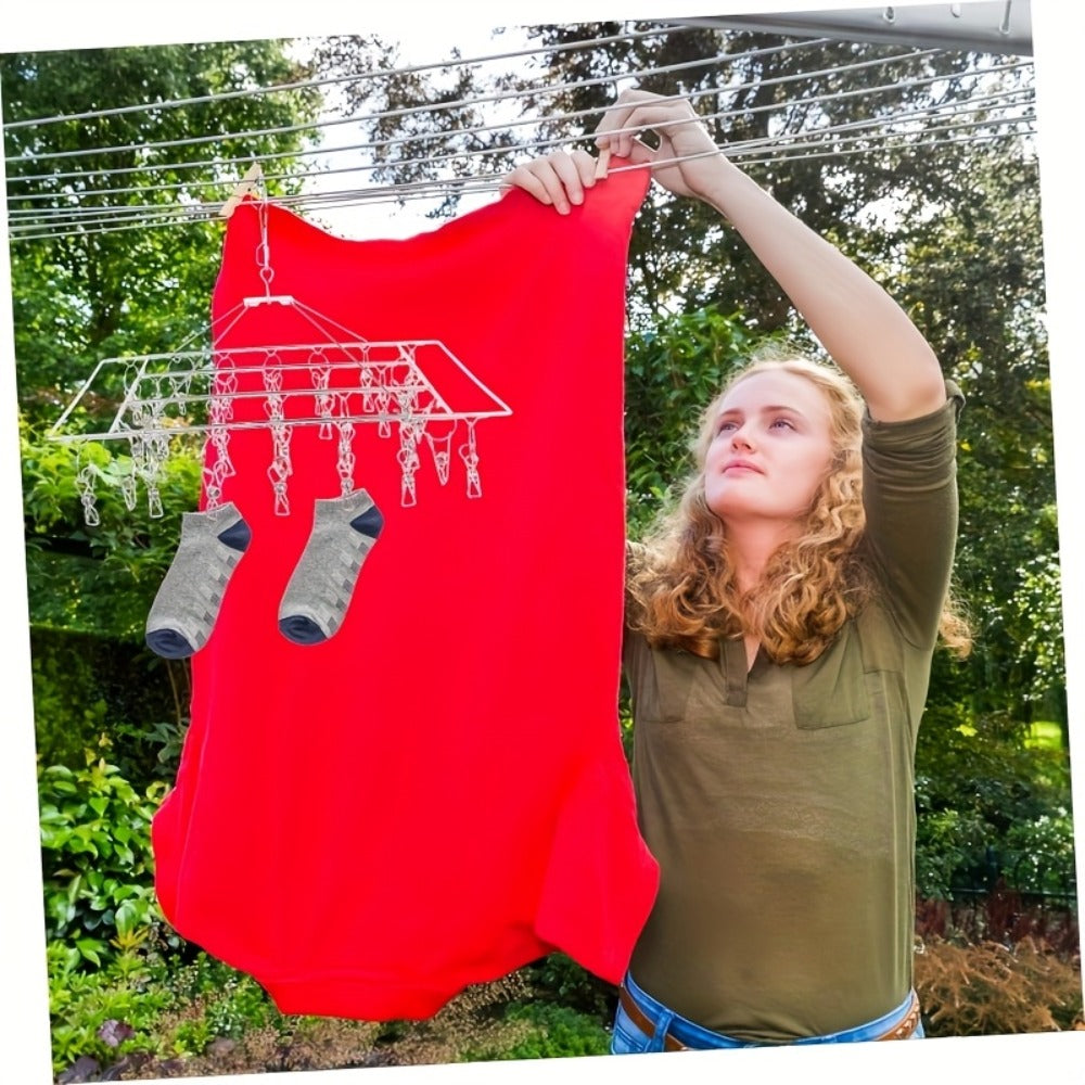 Stainless Steel Hanging Laundry Drying Rack with Square or Round Frame and 30, 40 or 50 Garment Clips