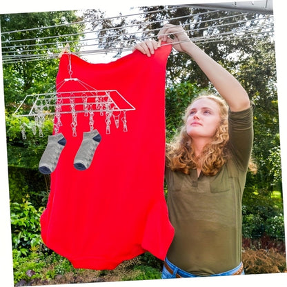 Stainless Steel Hanging Laundry Drying Rack with Square or Round Frame and 30, 40 or 50 Garment Clips