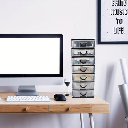 Seven-Drawer Desktop Organizer in Black or White, One- or Two-Piece Set with Clear Front Drawers