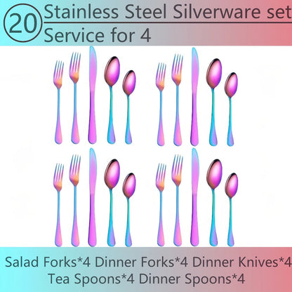 20- or 60-Piece Flatware Set in Silver, Gold or Rainbow Finish with Five-Piece Place Settings