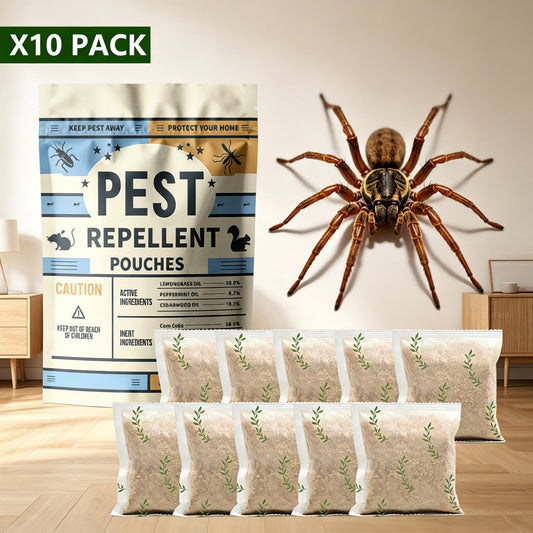 Spider Repellent Pouches 10 Pack, Peppermint & Lemongrass Oil, Natural Indoor Outdoor Spider Deterrent, Safe for Kids & Pets, 60-Day Protection