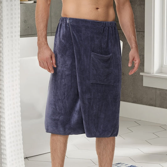 Bath Towels Wearable Mens Wrap 320GSM Suede Microfiber in Blue or Brown for Shower and Spa