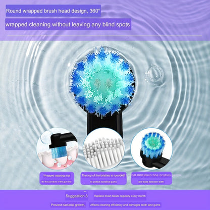 Electric Toothbrush with IPX7 Rating, Eight Round Brush Heads, Three Modes, Type-C Charging and Travel Case